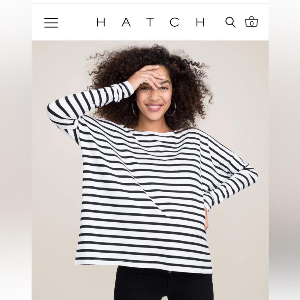 Hatch The Longsleeve Tee, black and white striped, size 0